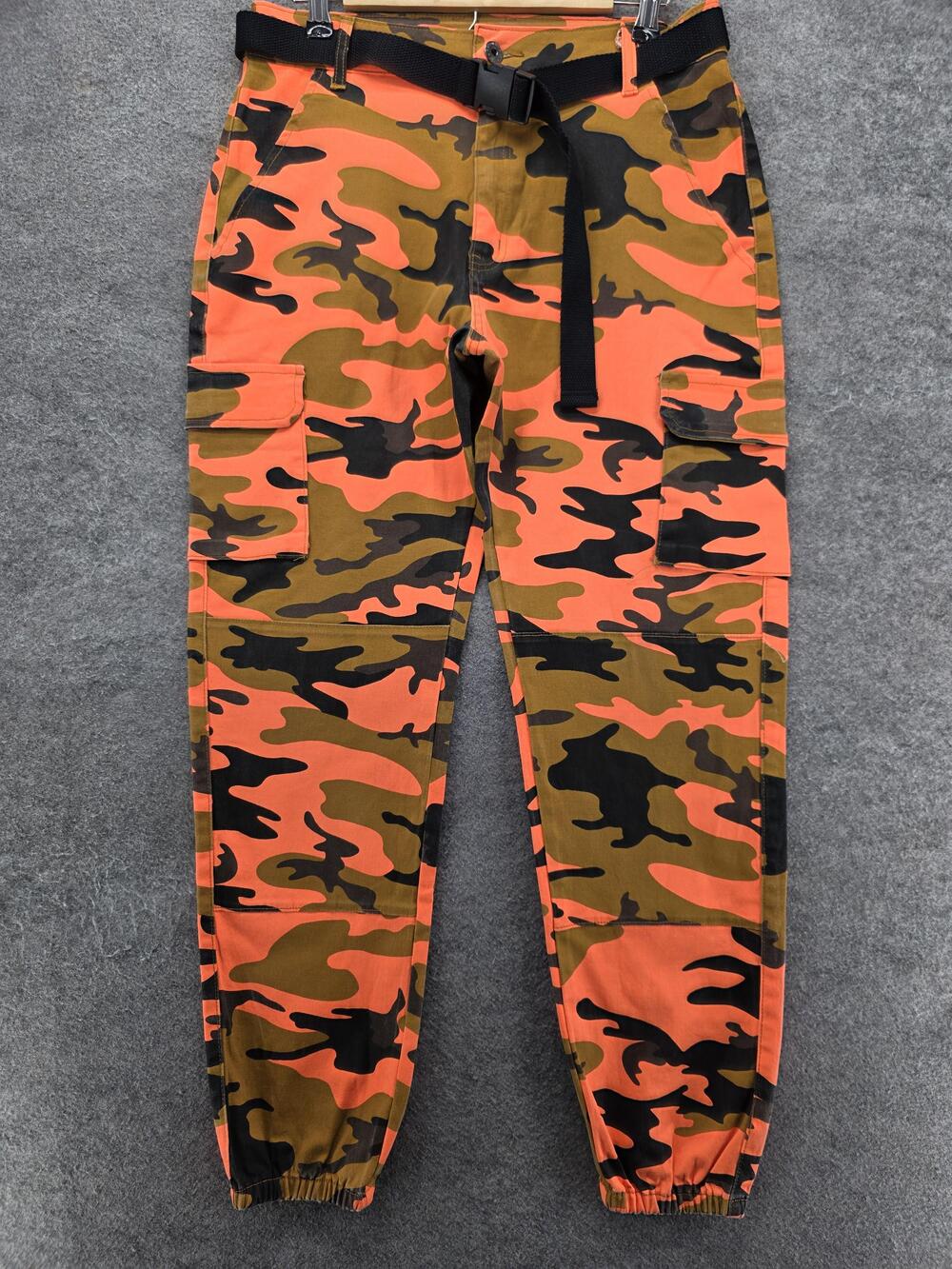 REDFOX Cargo Pants Mens 31x29 Orange Camouflage Slim Adjustable Pocket Tapered